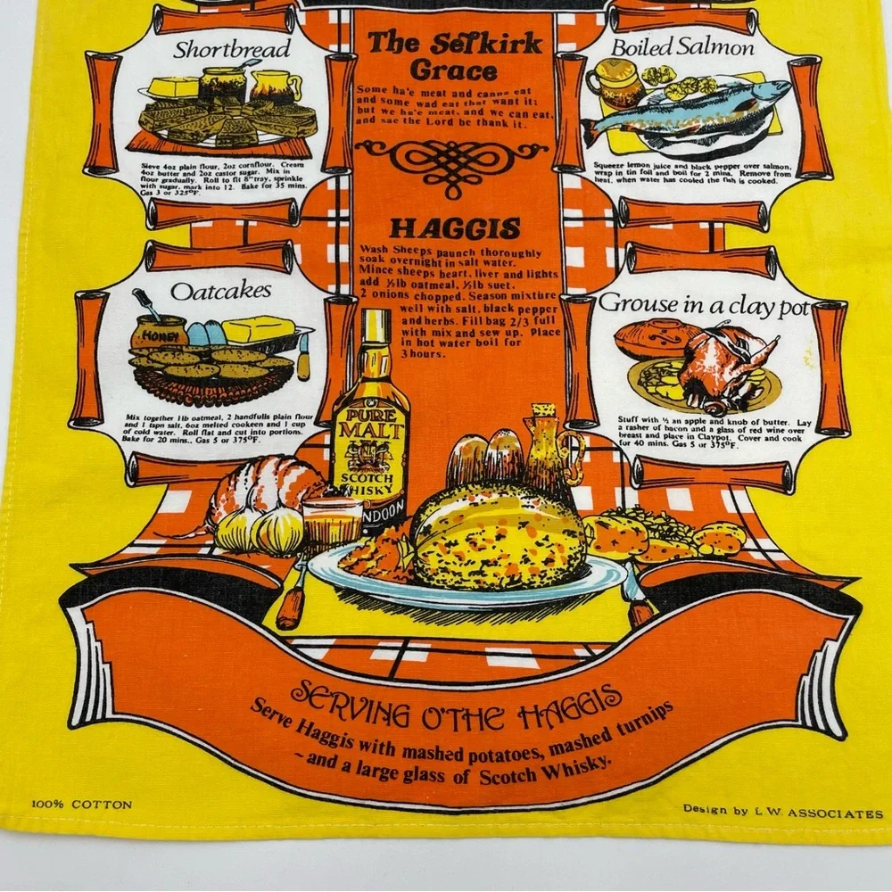 Vintage Scotland Tea Towel Traditional Recipes Haggis Kitsch Retro Kitchen Linen